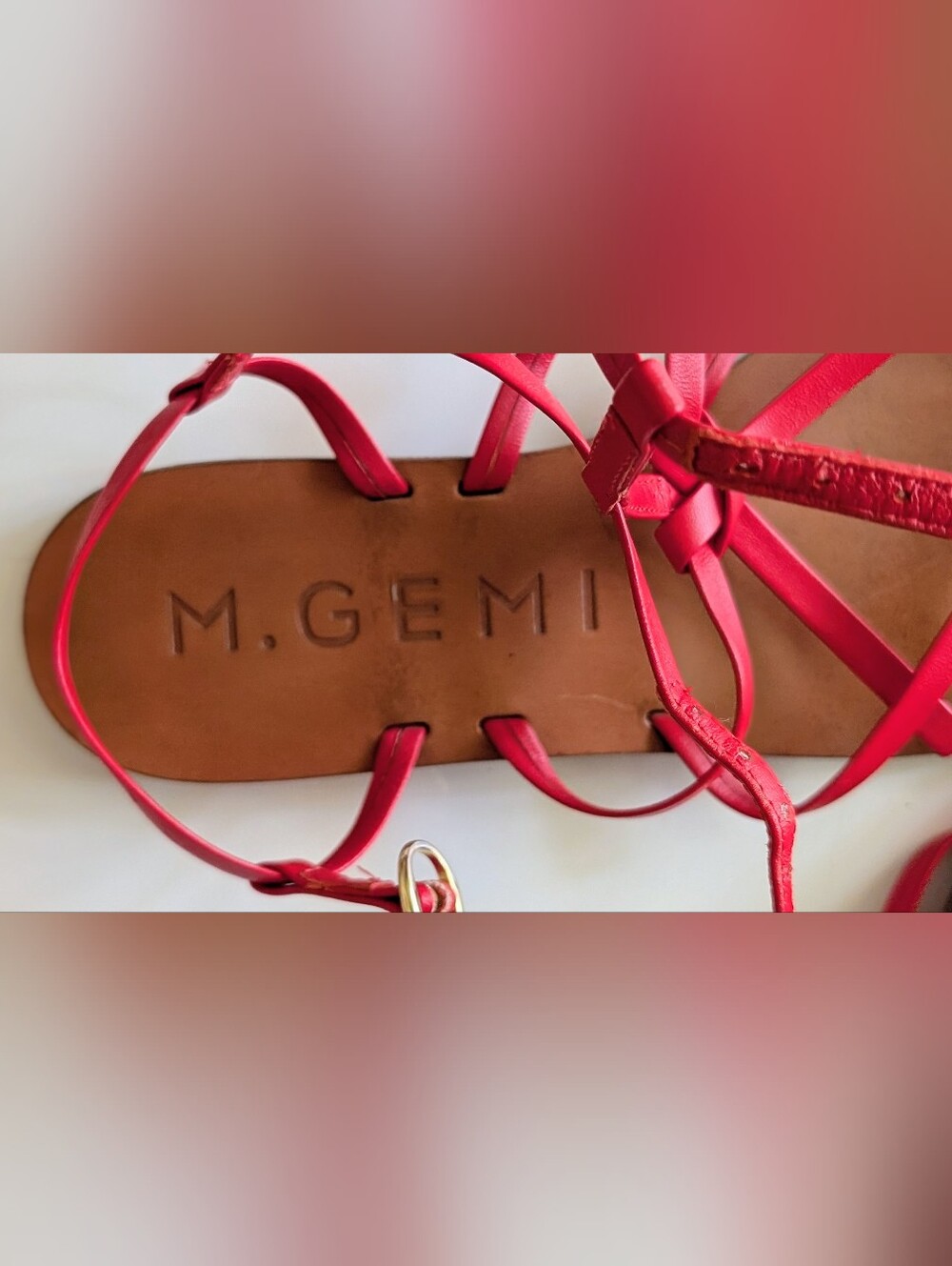 M Gemi Gladiator Sandals In Vibrant Red Leather - Picture 3 of 5